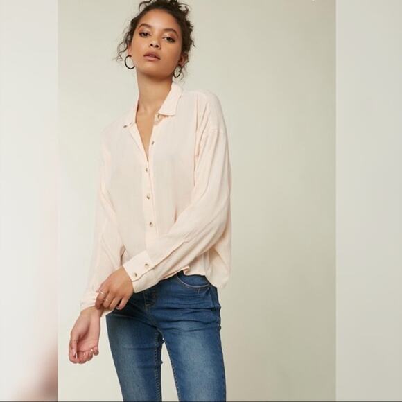 O'Neill Braxton Boxy Fit Long Sleeve Button Up Top Peach Blush XS - Picture 1 of 6